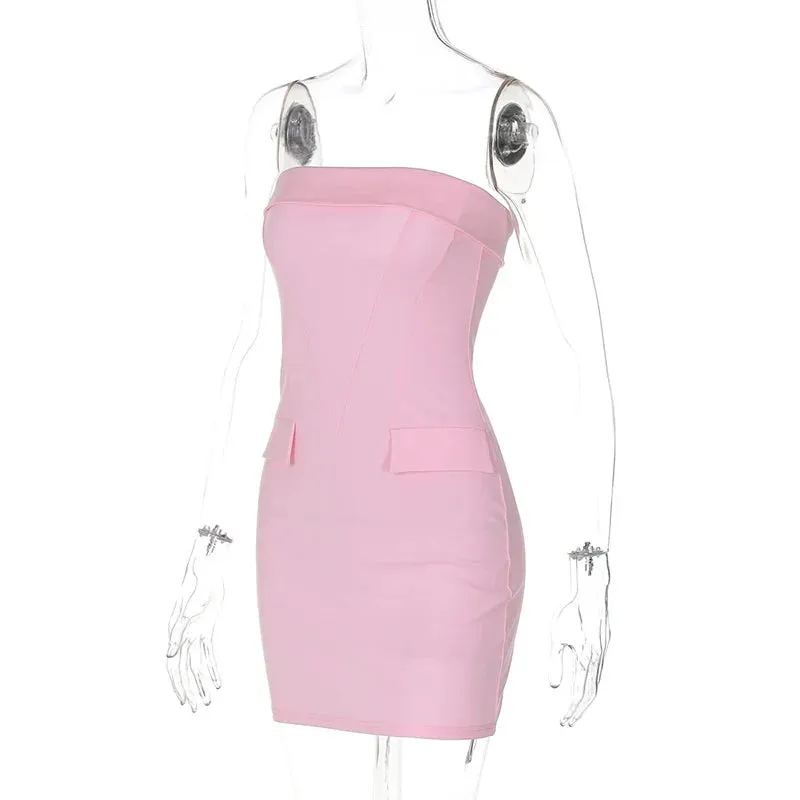 Tailored Pink Strapless Mini Dress