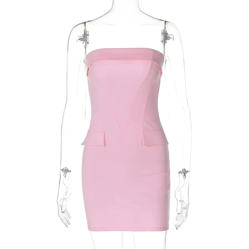 Tailored Pink Strapless Mini Dress