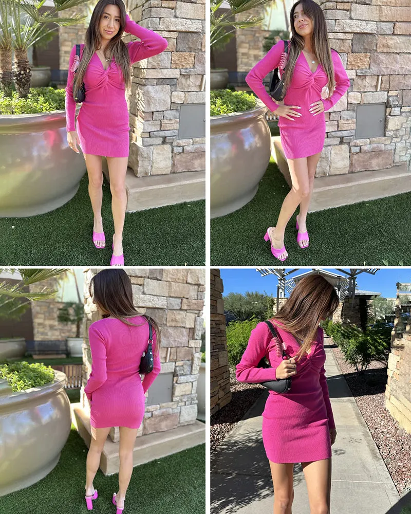 Twist Front Knitted Bodycon Dress - Zeagoo (Us Only)