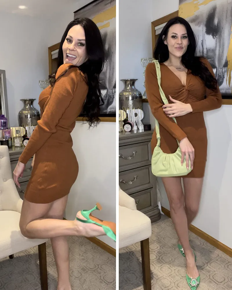 Twist Front Knitted Bodycon Dress - Zeagoo (Us Only)