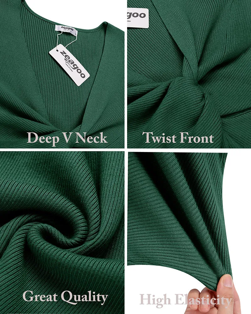 Twist Front Knitted Bodycon Dress - Zeagoo (Us Only)