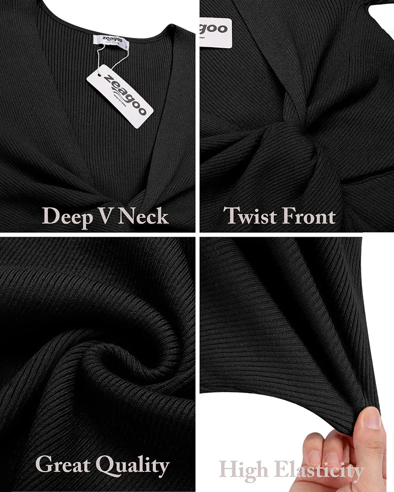Twist Front Knitted Bodycon Dress - Zeagoo (Us Only)