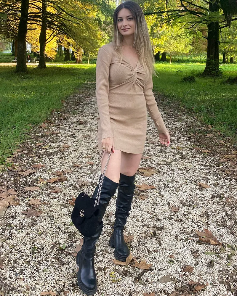 Twist Front Knitted Bodycon Dress - Zeagoo (Us Only)