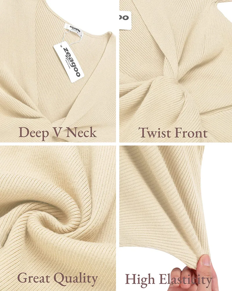 Twist Front Knitted Bodycon Dress - Zeagoo (Us Only)