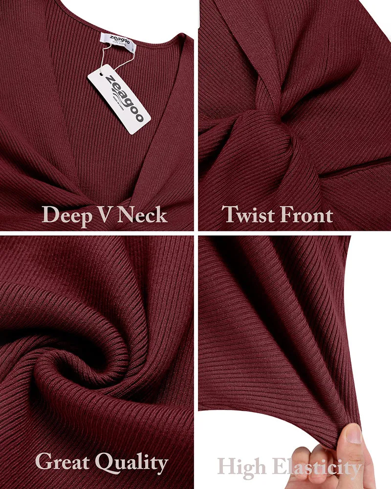 Twist Front Knitted Bodycon Dress - Zeagoo (Us Only)