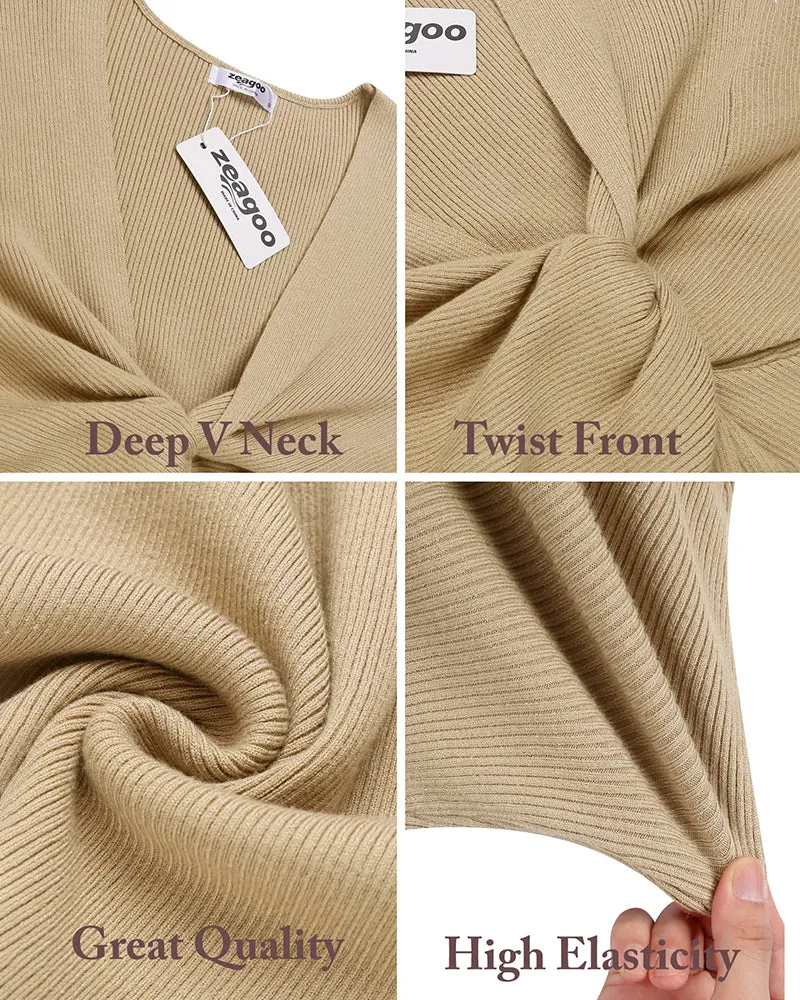 Twist Front Knitted Bodycon Dress - Zeagoo (Us Only)