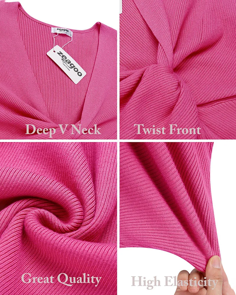 Twist Front Knitted Bodycon Dress - Zeagoo (Us Only)