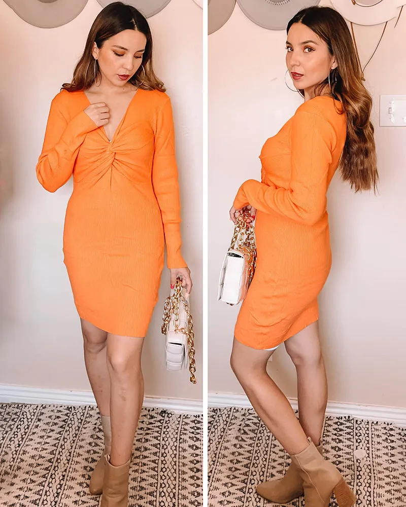 Twist Front Knitted Bodycon Dress - Zeagoo (Us Only)