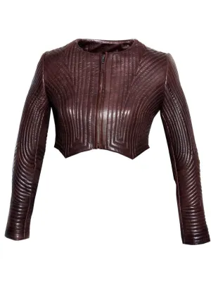 VannaModa Designer Multi Quilted Leather Cropped Jacket with Washed Vintage Look