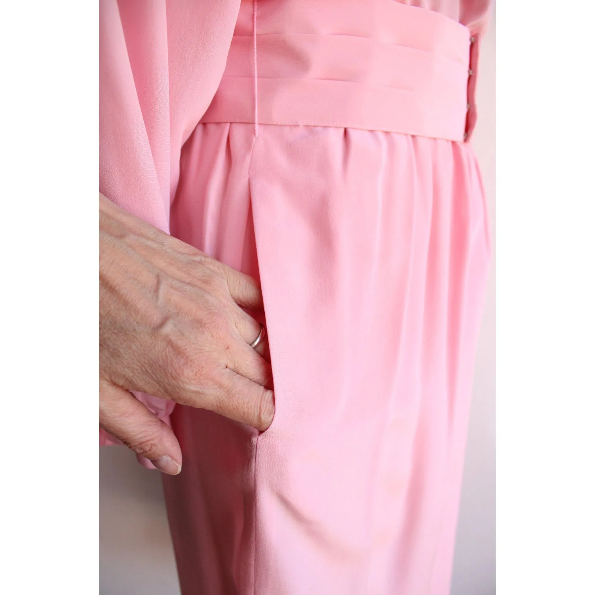 Vintage 1980s NWT Pink Rayon Secretary Dress with Pockets