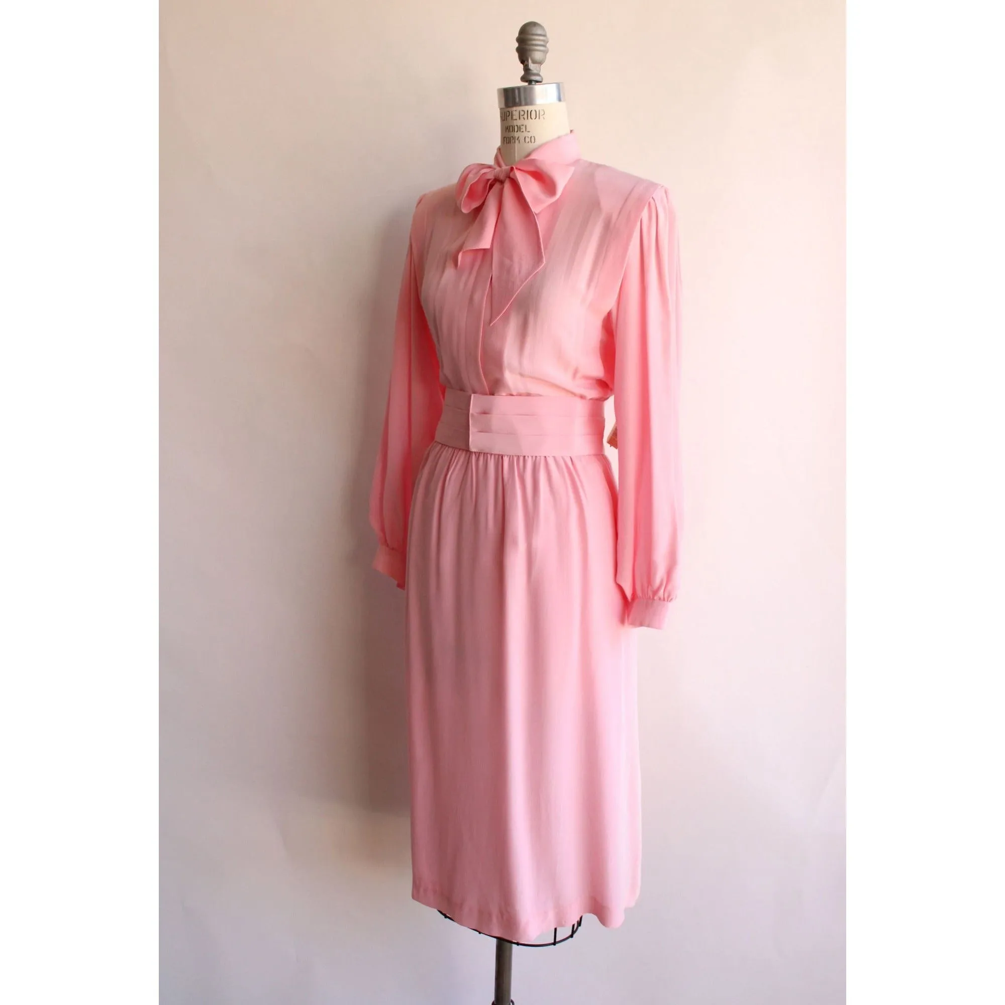 Vintage 1980s NWT Pink Rayon Secretary Dress with Pockets