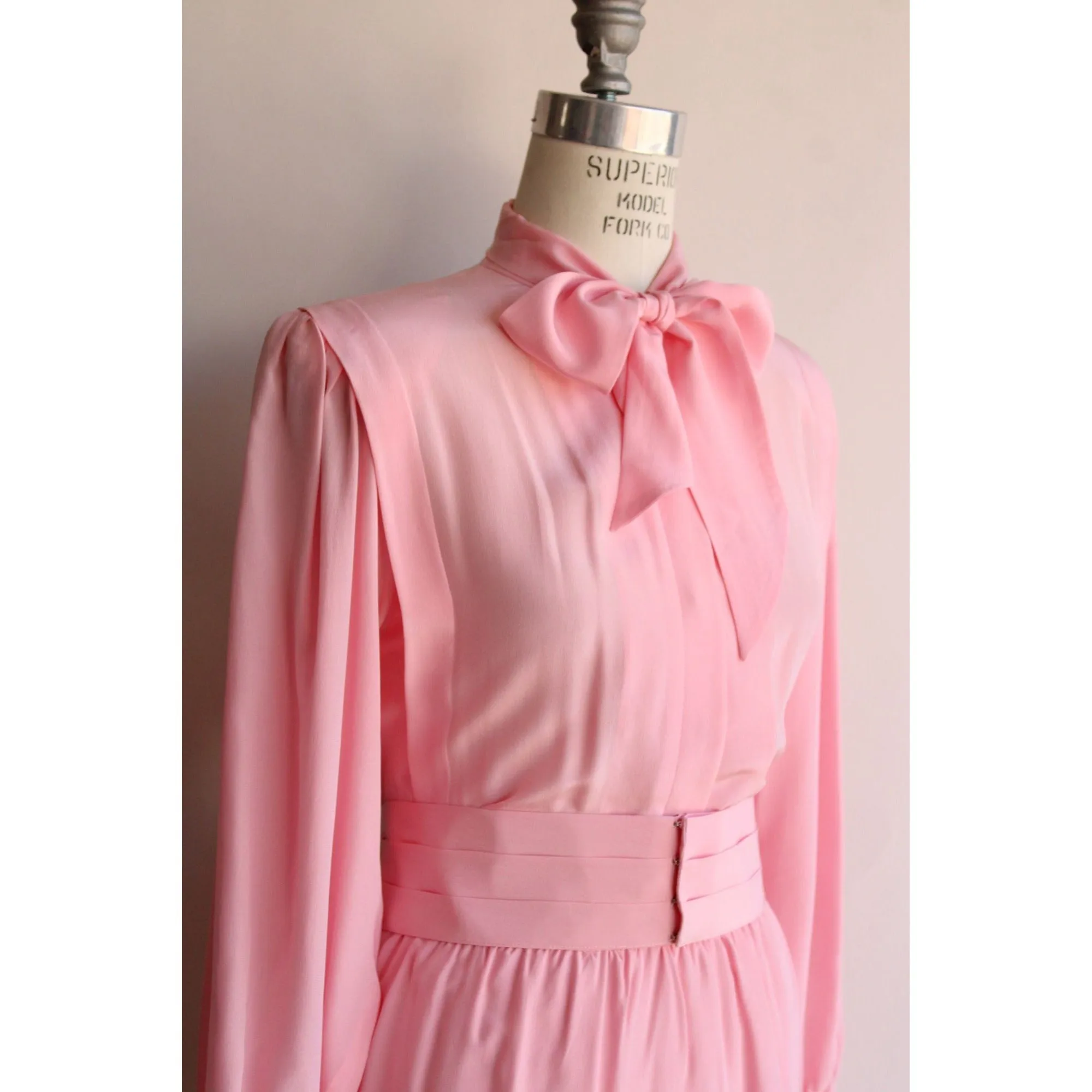 Vintage 1980s NWT Pink Rayon Secretary Dress with Pockets