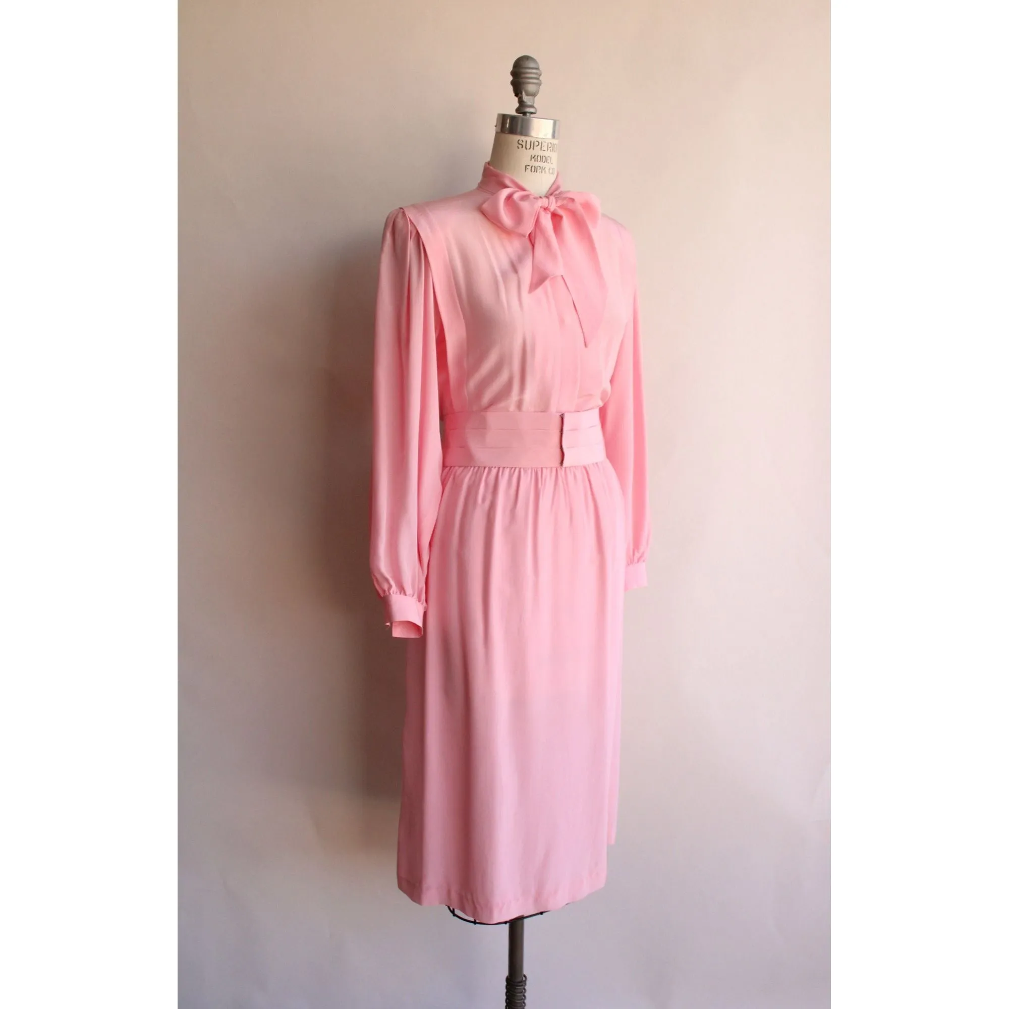 Vintage 1980s NWT Pink Rayon Secretary Dress with Pockets