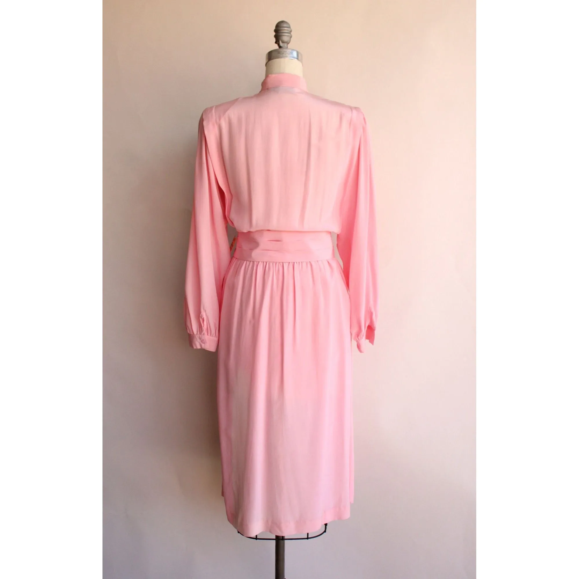 Vintage 1980s NWT Pink Rayon Secretary Dress with Pockets
