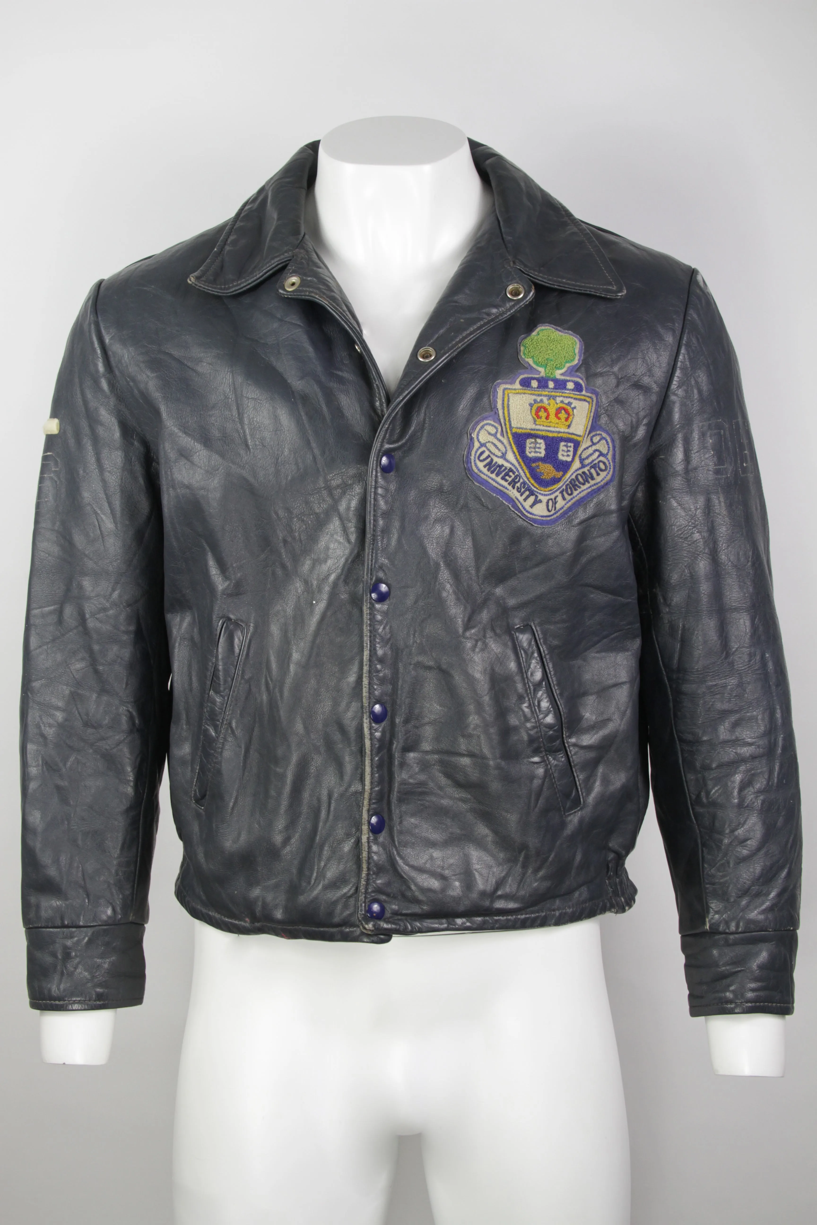 Vintage 70s University of Toronto Leather  Varsity Jacket - L