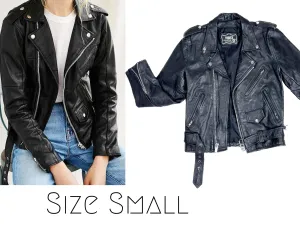 Vintage MOTO Leather Jacket Size Small Black Motorcycle Biker Cropped Jacket Sz. S