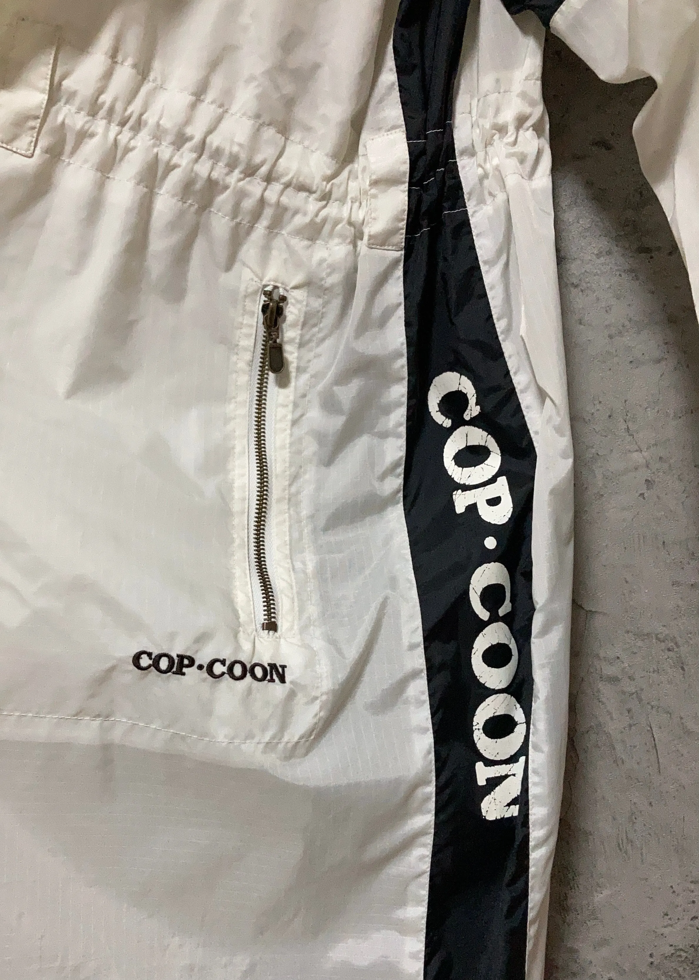 white nylon long coat