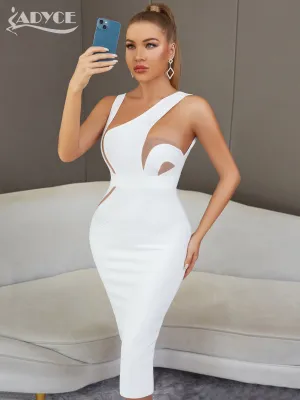 Women Elegant Sexy Backless White Midi Bodycon Bandage Dress