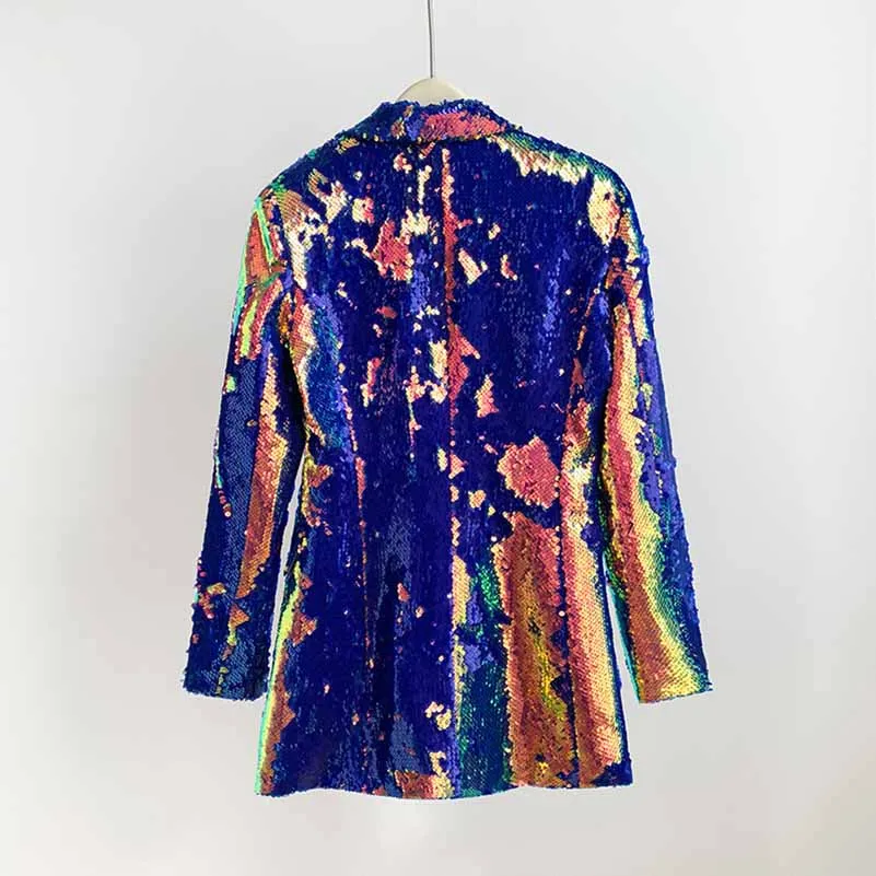 Women Sequin Blazer Colorful Glitter Coat Party Jacket