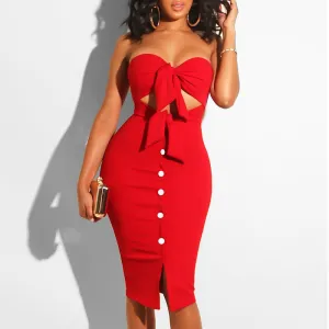 Women's Bodycon Buttoned Strapless Dress