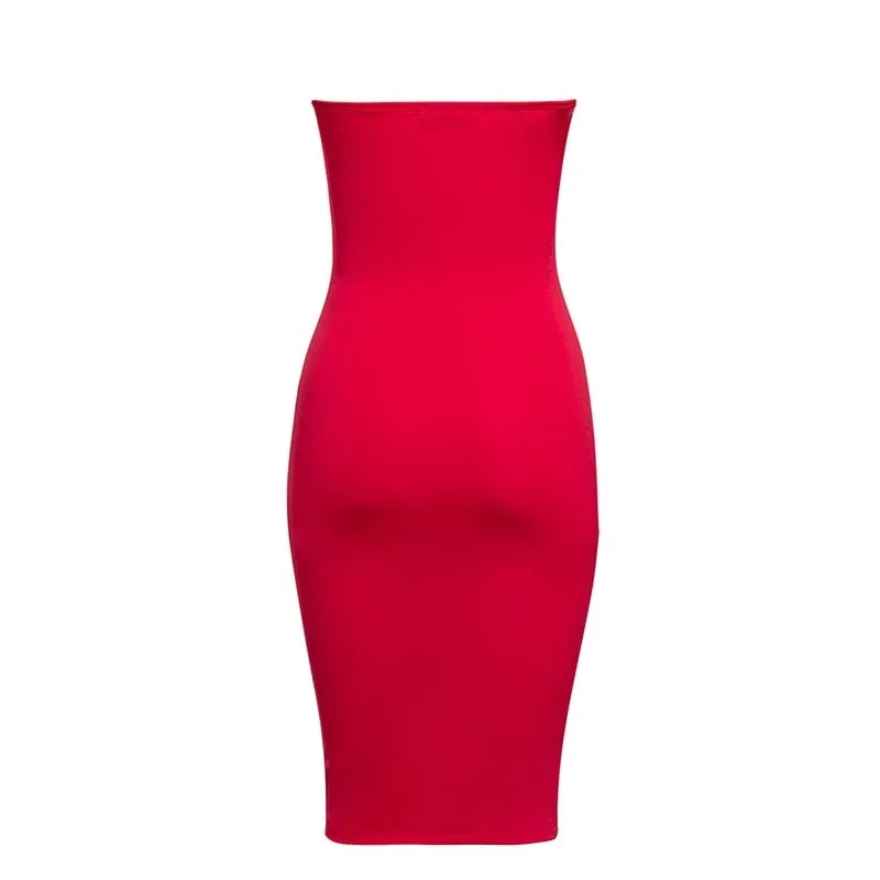 Women's Bodycon Buttoned Strapless Dress