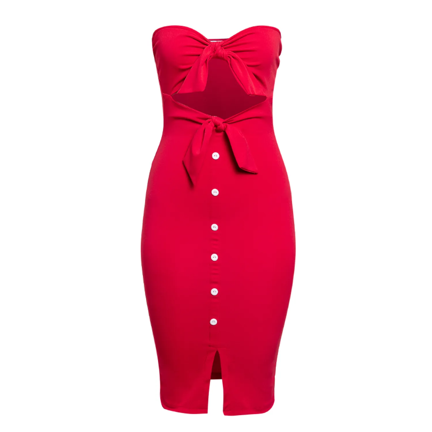 Women's Bodycon Buttoned Strapless Dress
