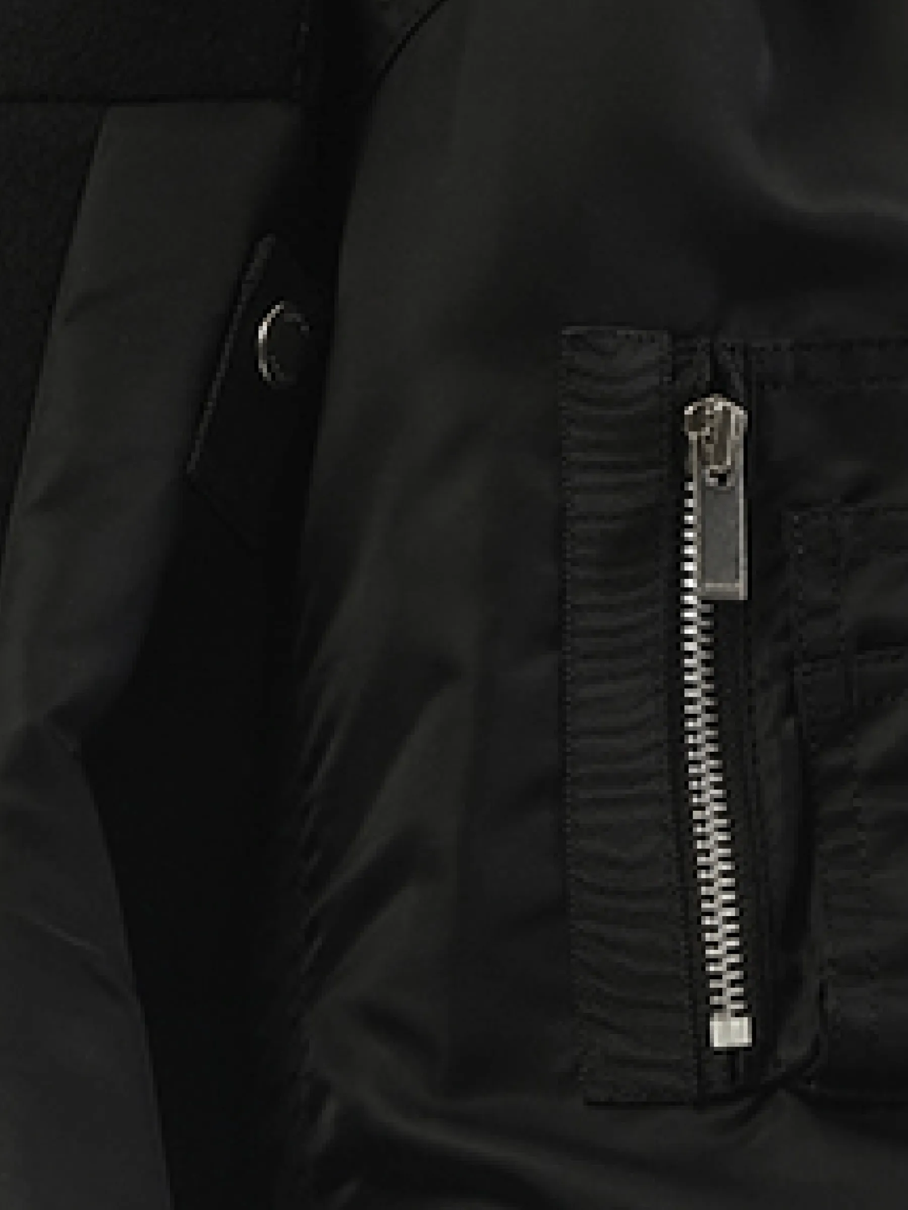 Wool Melton x Nylon Twill Quilted Coat in Black