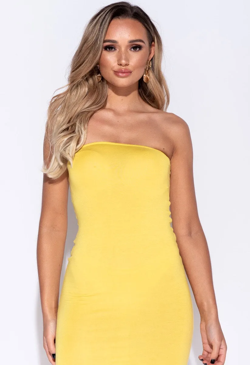 Yellow Bandeau Bodycon Midi Dress